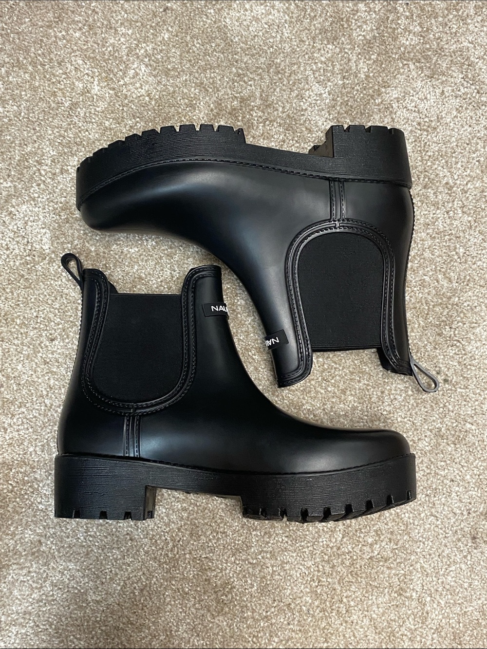 Nautica Matte Black Chelsea-Style Rain Ankle Boots